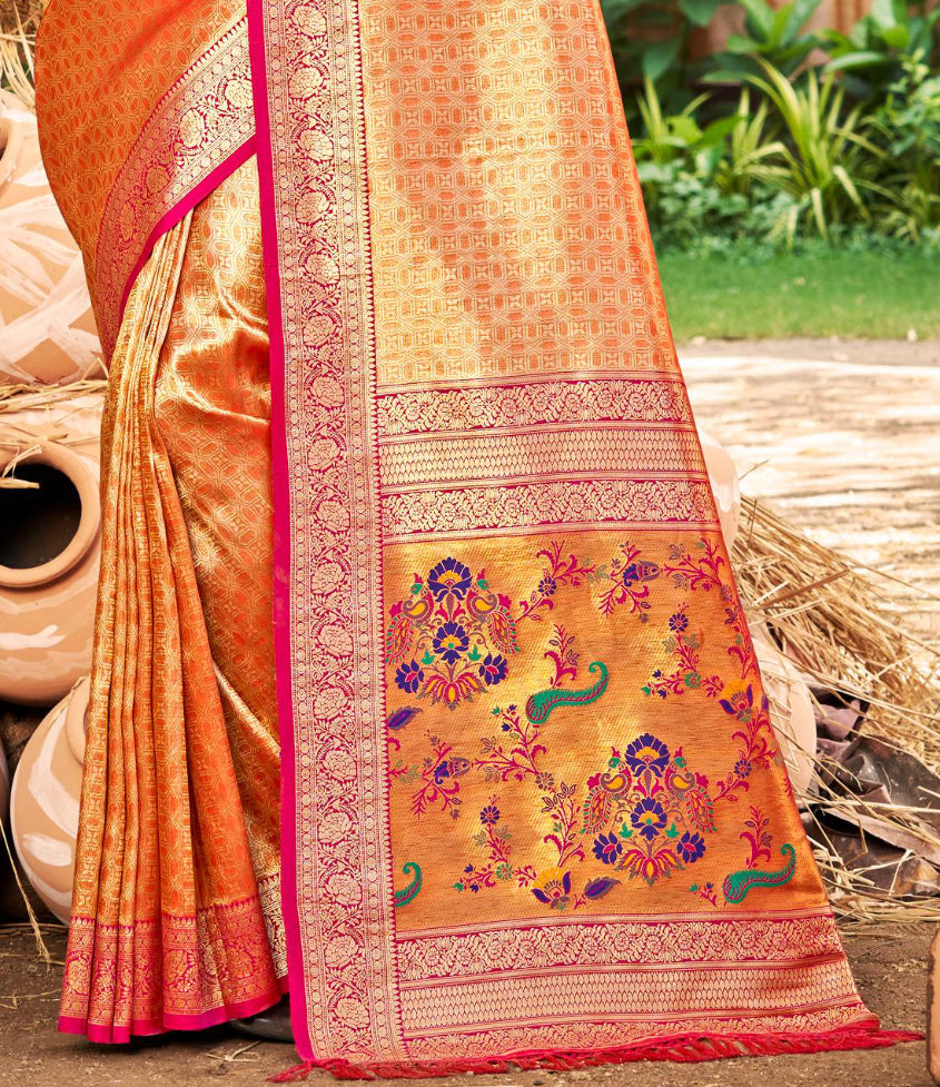 Sangam Prints Multi Color Kanjivaram Silk Woven Work Traditional Saree