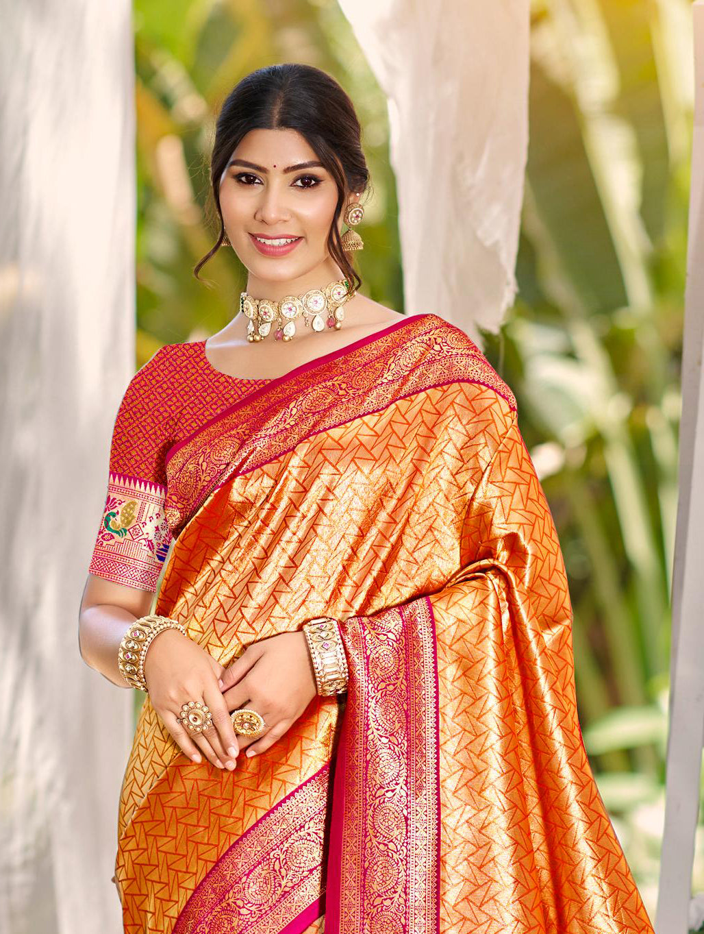 Sangam Prints Multi Color Kanjivaram Silk Woven Work Traditional Saree