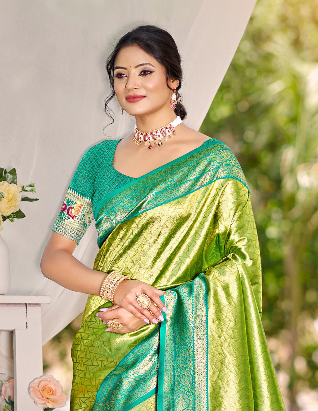 Sangam Prints Multi Color Kanjivaram Silk Woven Work Traditional Saree