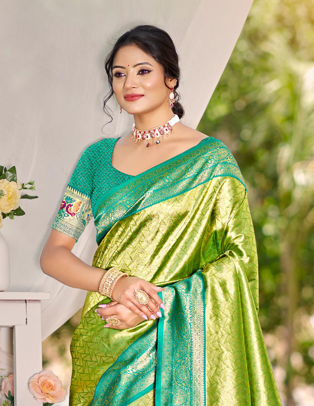 Sangam Prints Multi Color Kanjivaram Silk Woven Work Traditional Saree