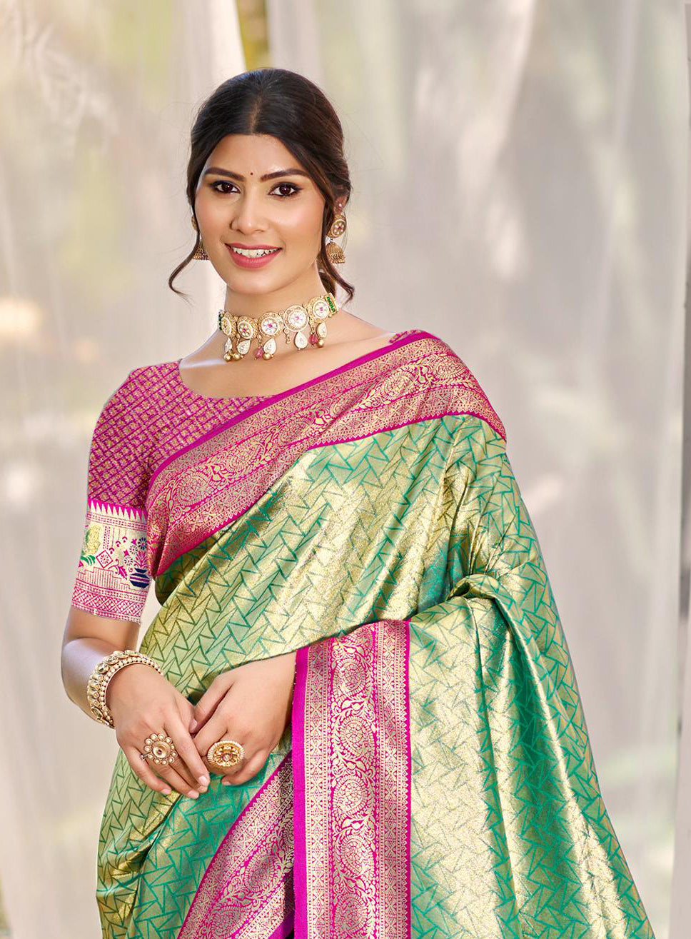 Sangam Prints Multi Color Kanjivaram Silk Woven Work Traditional Saree