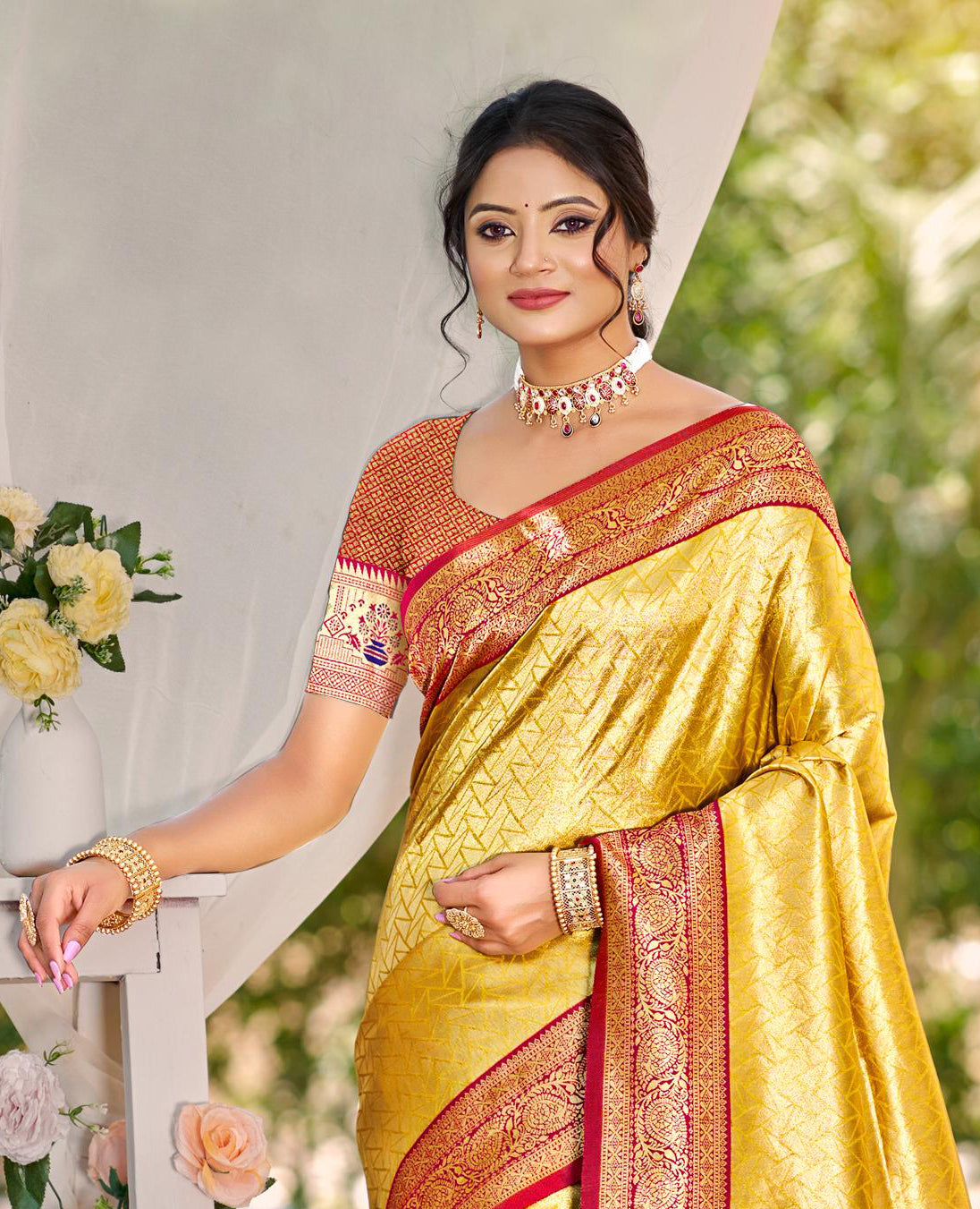Sangam Prints Multi Color Kanjivaram Silk Woven Work Traditional Saree