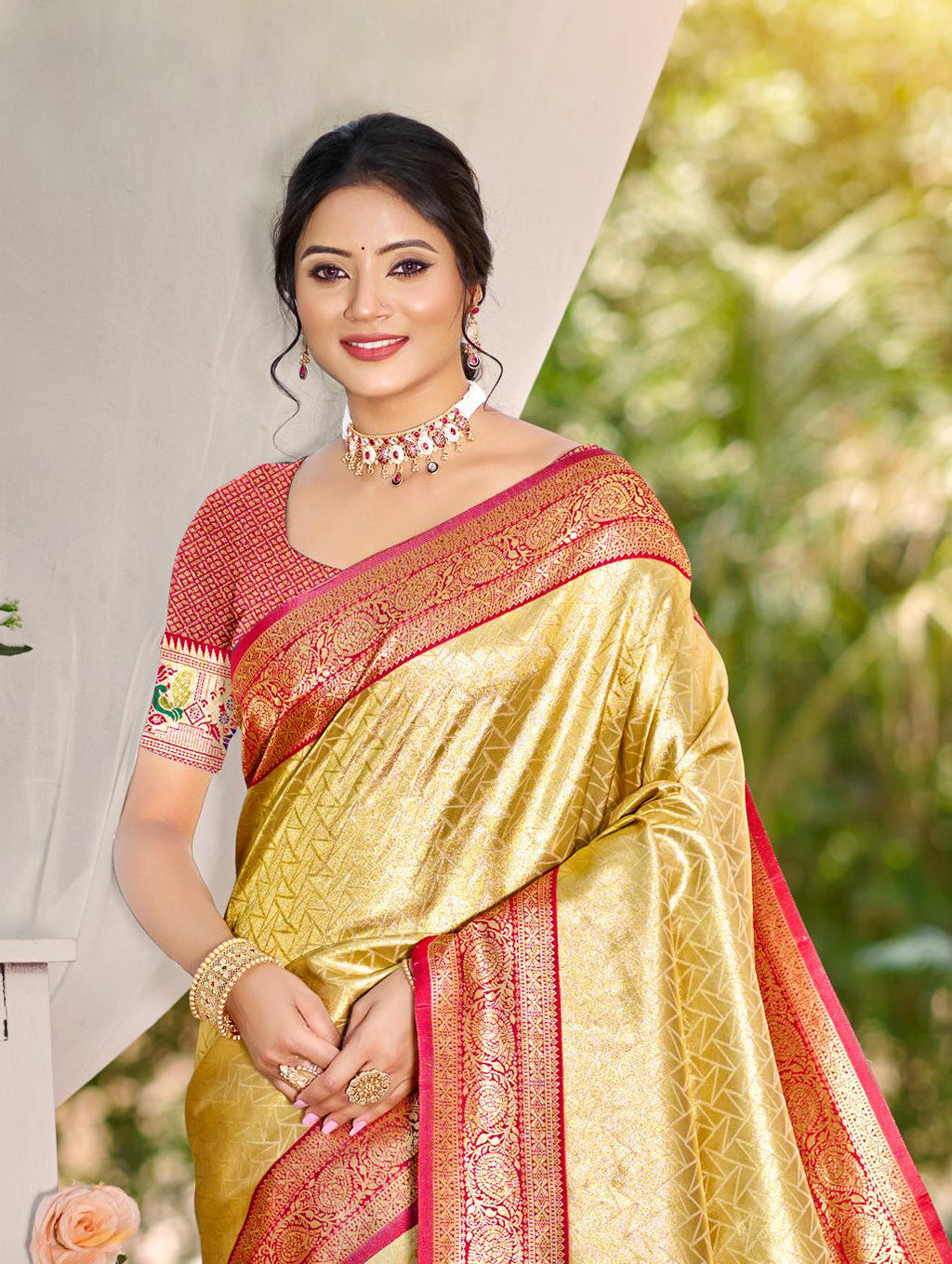 Sangam Prints Multi Color Kanjivaram Silk Woven Work Traditional Saree