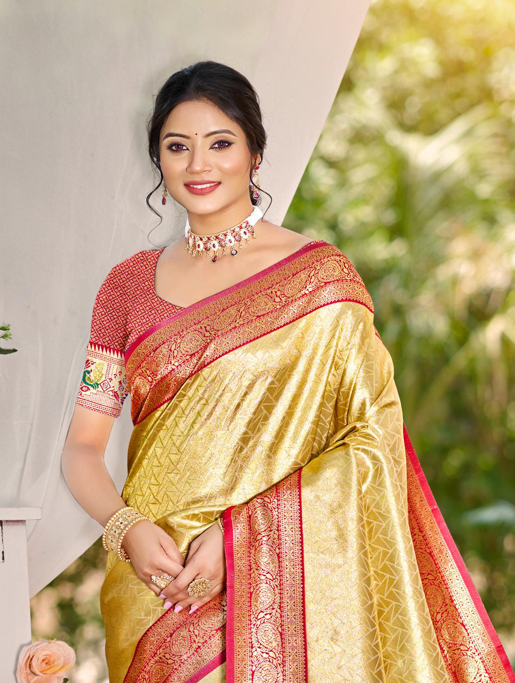 Sangam Prints Multi Color Kanjivaram Silk Woven Work Traditional Saree