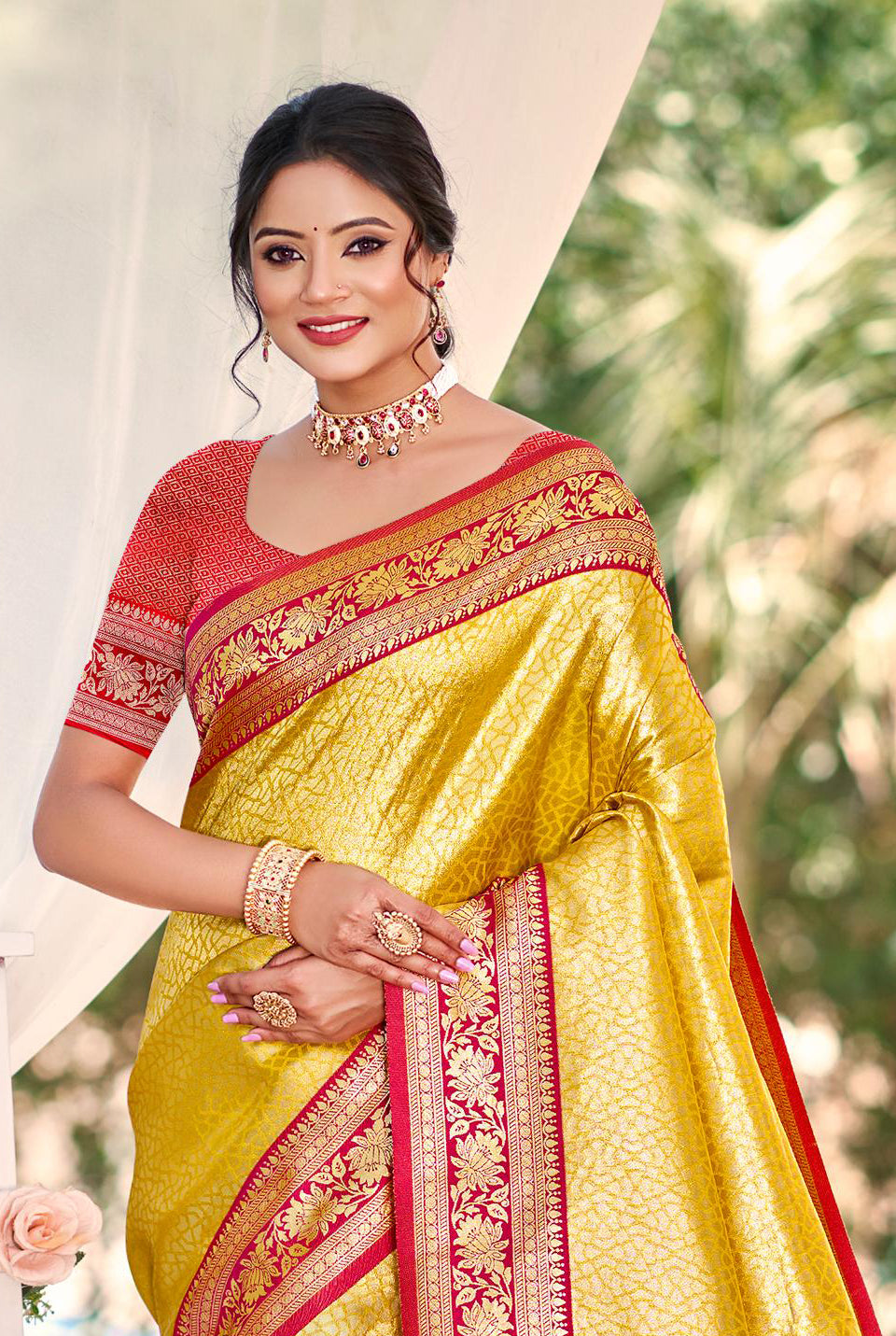 Sangam Prints Multi Color Kanjivaram Silk Woven Work Traditional Saree