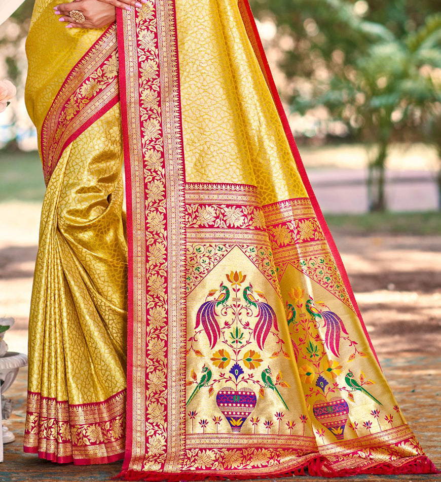 Sangam Prints Multi Color Kanjivaram Silk Woven Work Traditional Saree