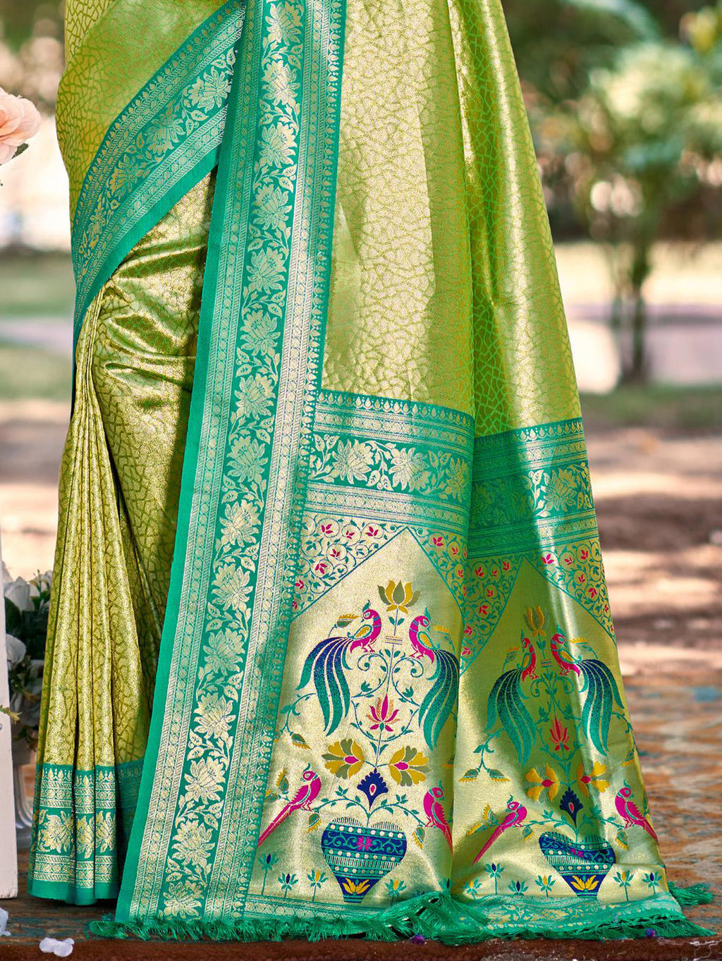 Sangam Prints Multi Color Kanjivaram Silk Woven Work Traditional Saree