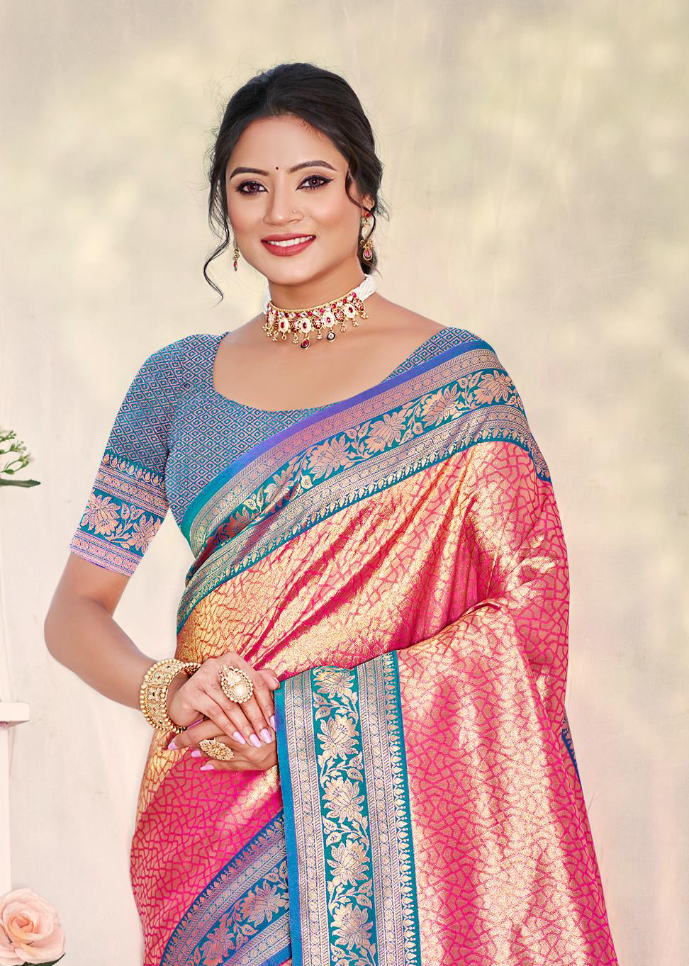 Sangam Prints Multi Color Kanjivaram Silk Woven Work Traditional Saree