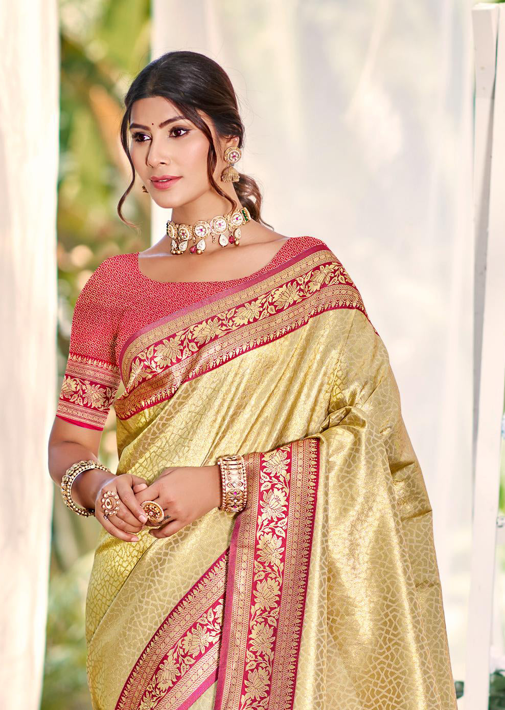Sangam Prints Multi Color Kanjivaram Silk Woven Work Traditional Saree