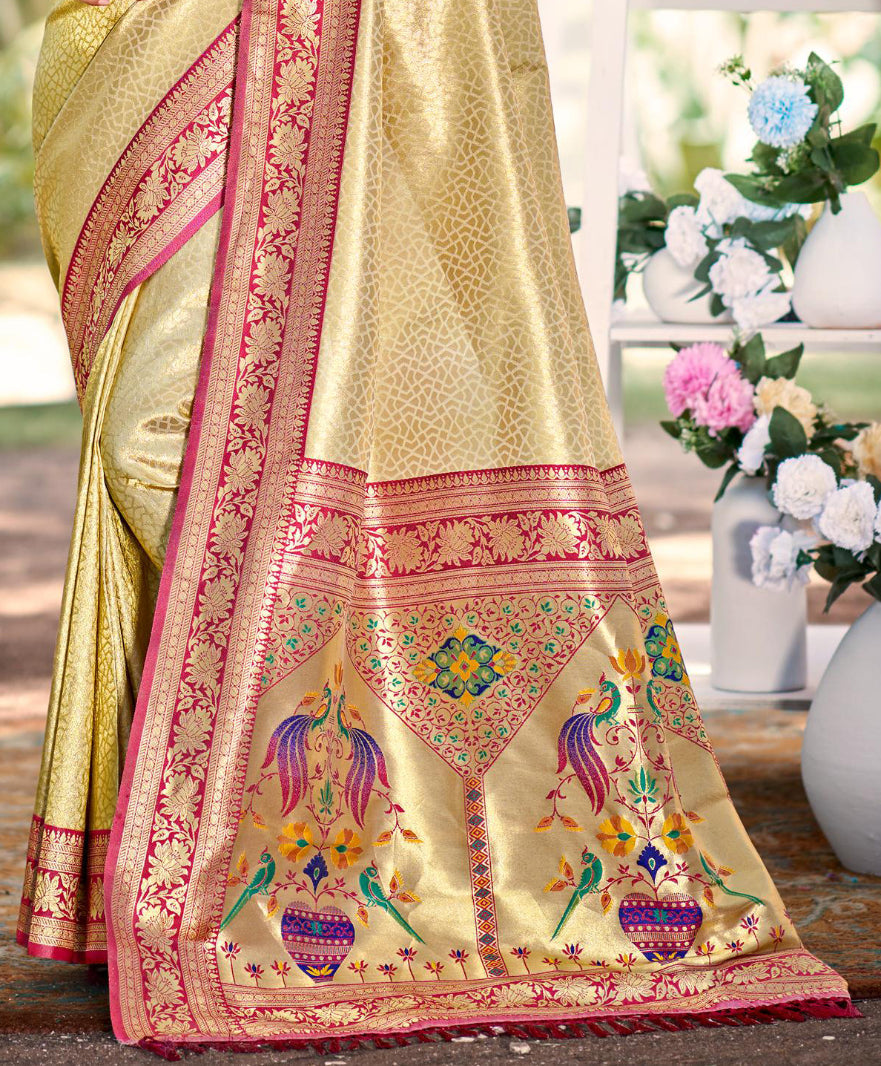Sangam Prints Multi Color Kanjivaram Silk Woven Work Traditional Saree