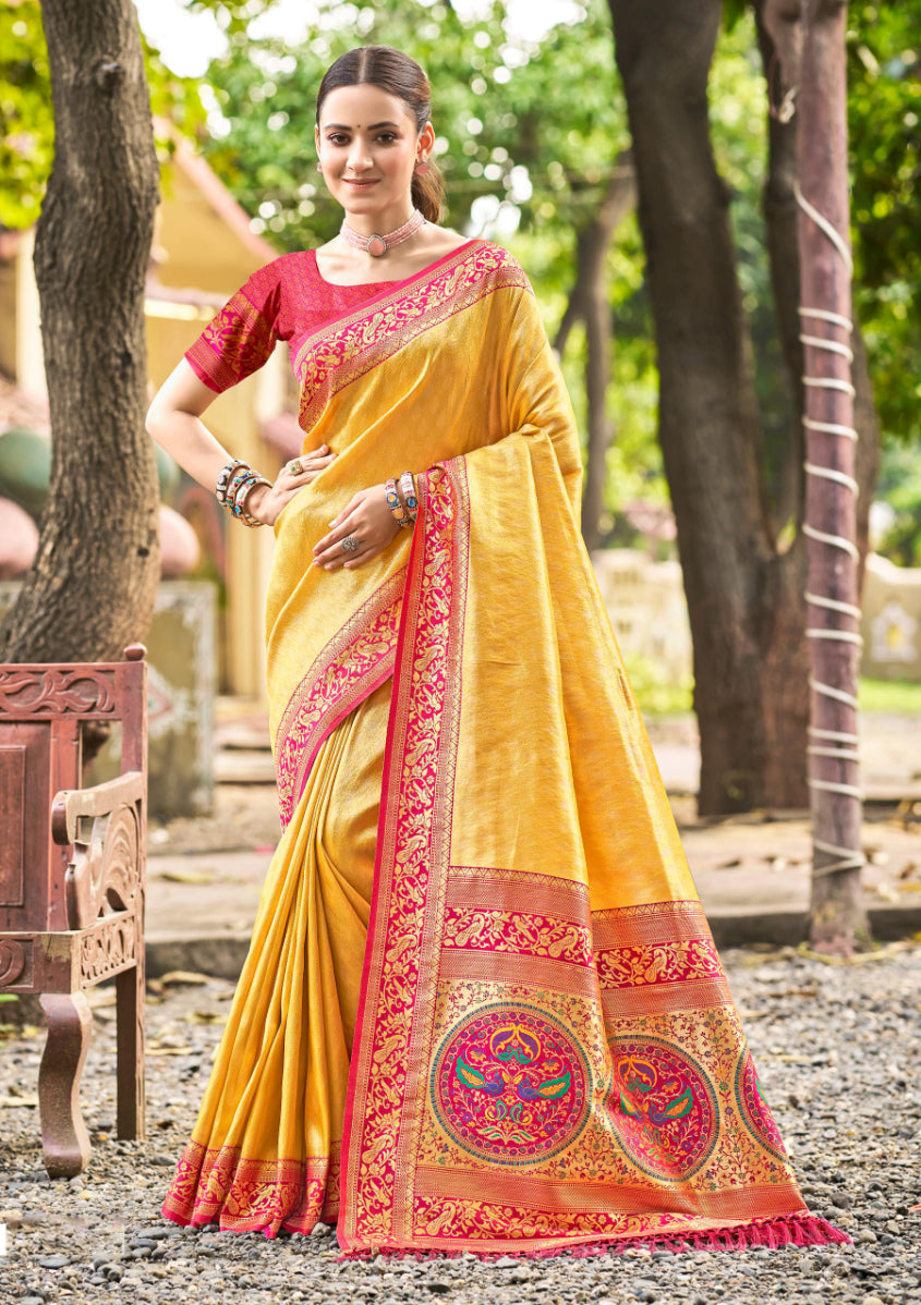 Sangam Prints Multi Color Kanjivaram Silk Woven Work Traditional Saree