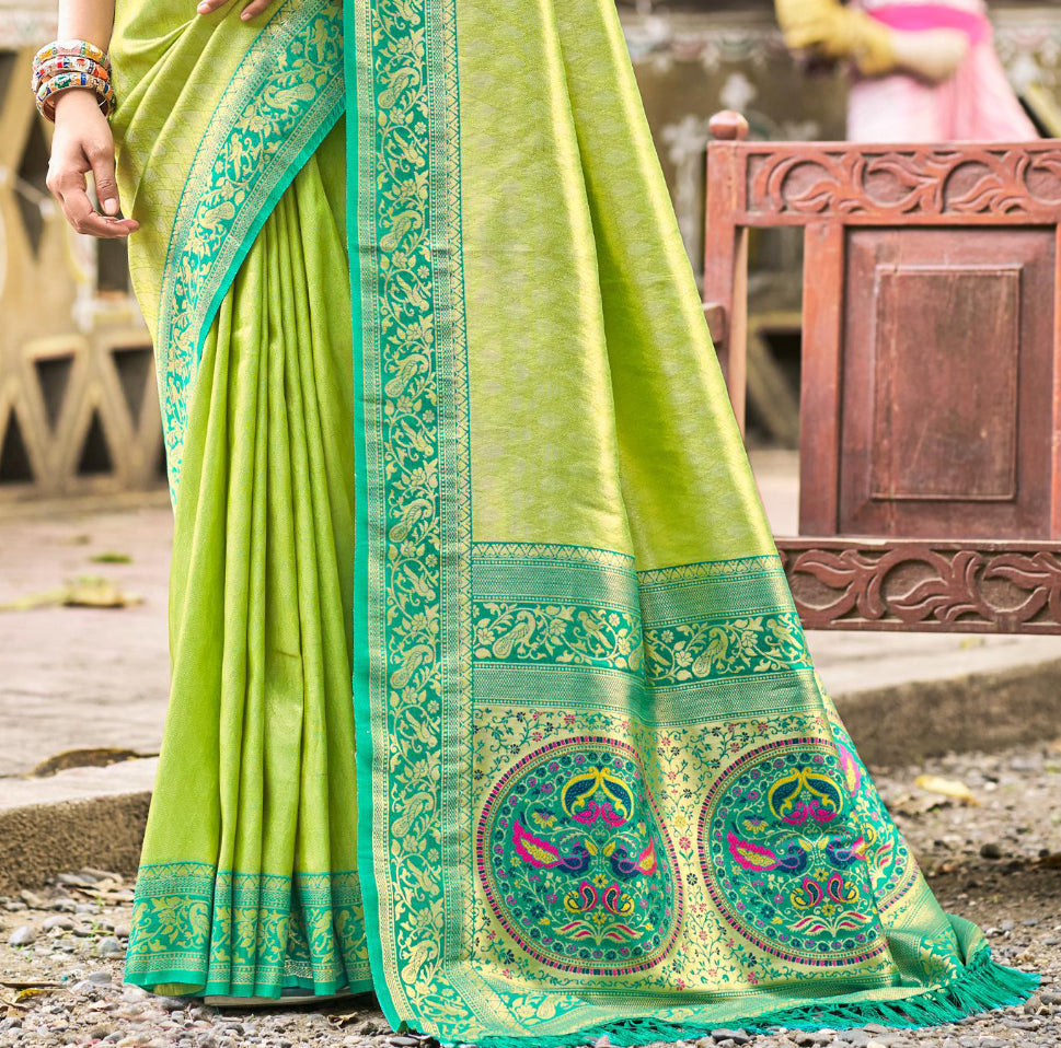 Sangam Prints Multi Color Kanjivaram Silk Woven Work Traditional Saree
