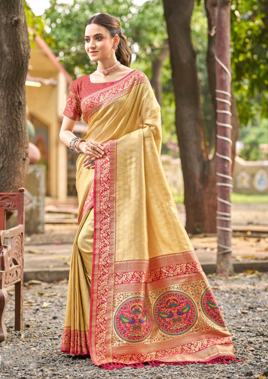Sangam Prints Multi Color Kanjivaram Silk Woven Work Traditional Saree