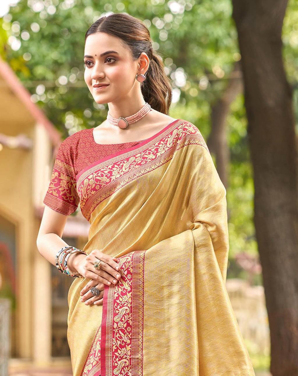 Sangam Prints Multi Color Kanjivaram Silk Woven Work Traditional Saree