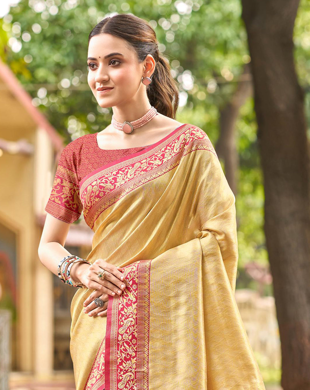Sangam Prints Multi Color Kanjivaram Silk Woven Work Traditional Saree