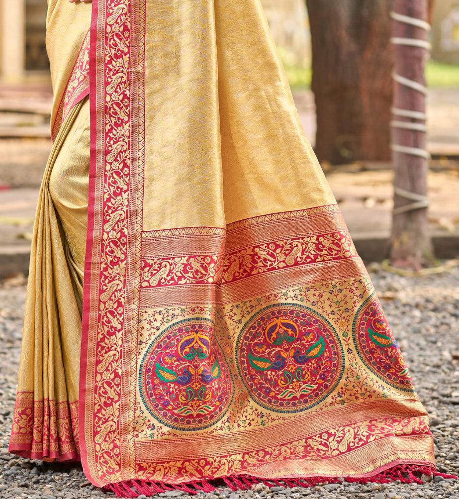 Sangam Prints Multi Color Kanjivaram Silk Woven Work Traditional Saree