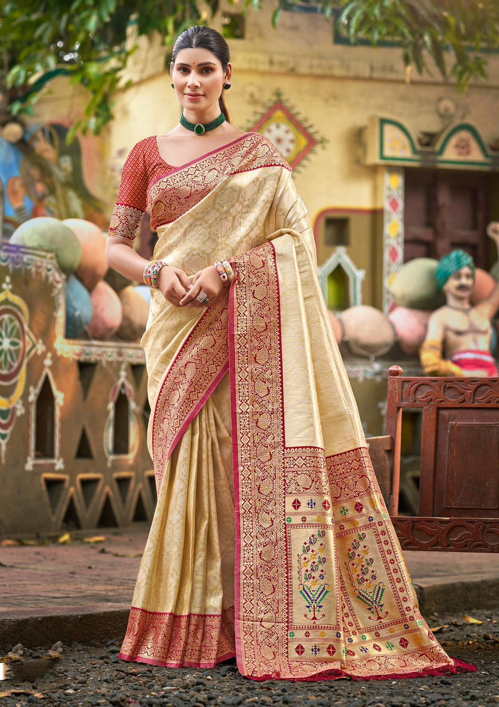 Sangam Prints Multi Color Kanjivaram Silk Woven Work Traditional Saree