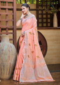 Sangam Prints Peach Linen Woven Work Traditional Saree