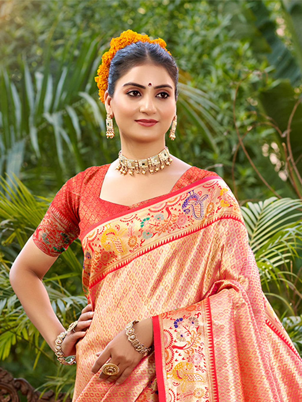 Sangam Prints Red  Silk Woven Work Traditional Saree
