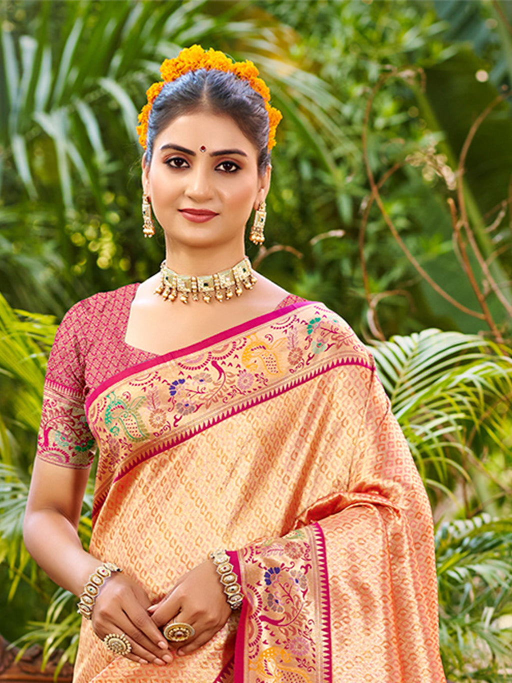 Sangam Prints Orange Silk Woven Work Traditional Saree