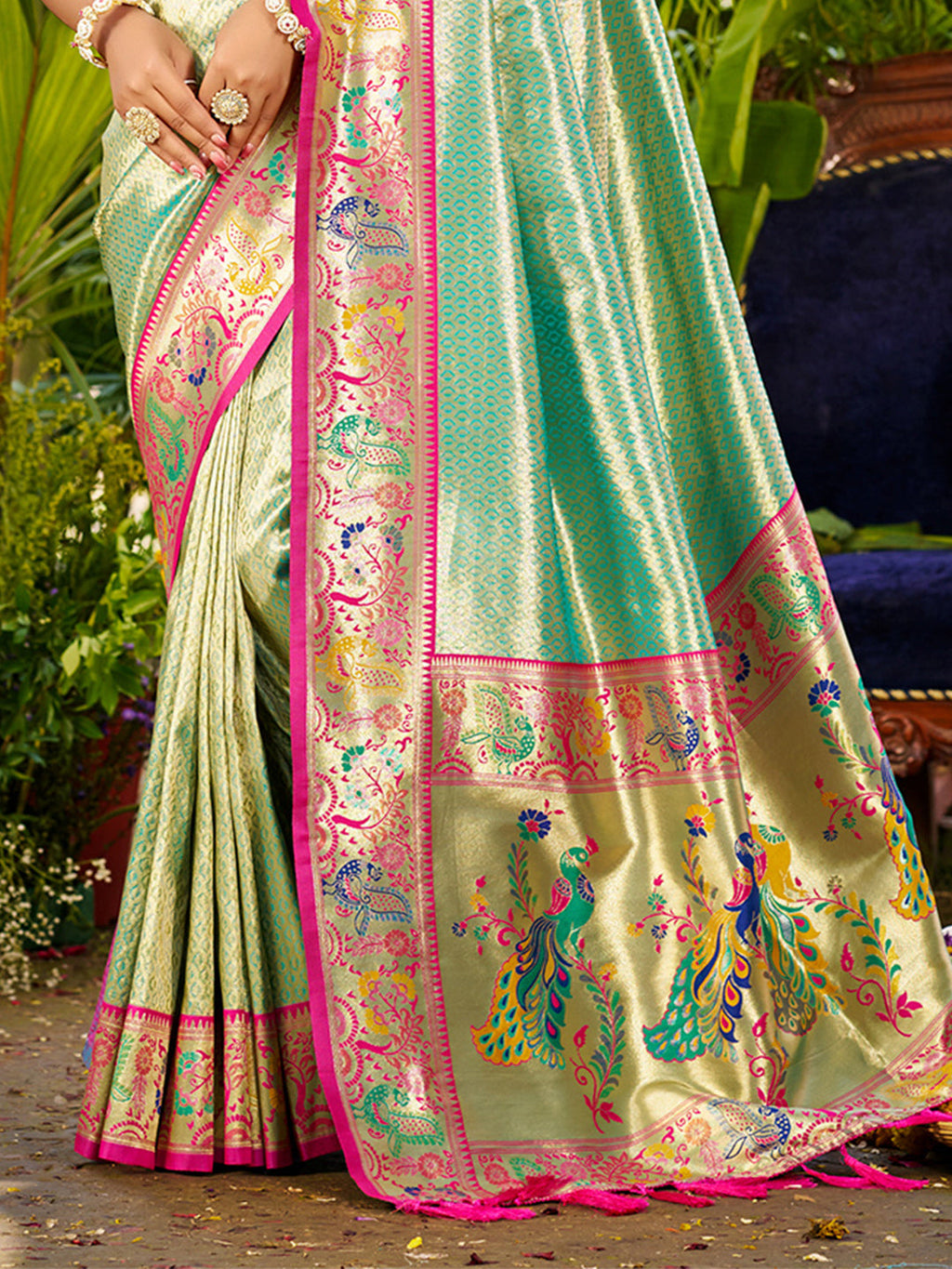 Sangam Prints Dark Green Silk Woven Work Traditional Saree