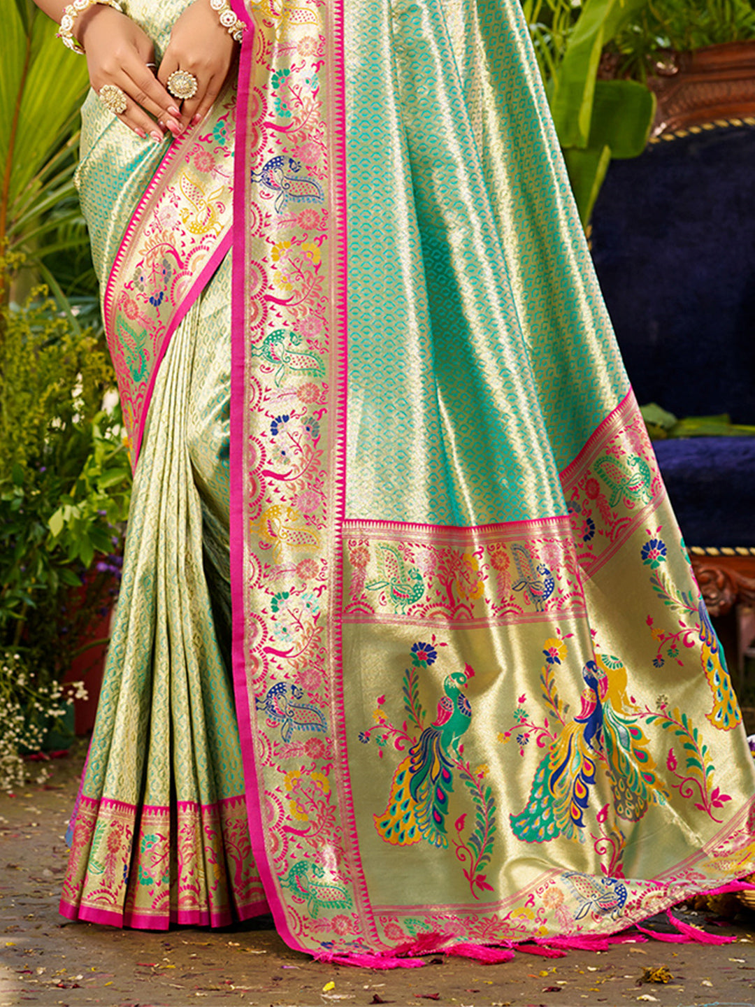 Sangam Prints Dark Green Silk Woven Work Traditional Saree