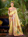 Sangam Prints Beige Silk Woven Work Traditional Saree