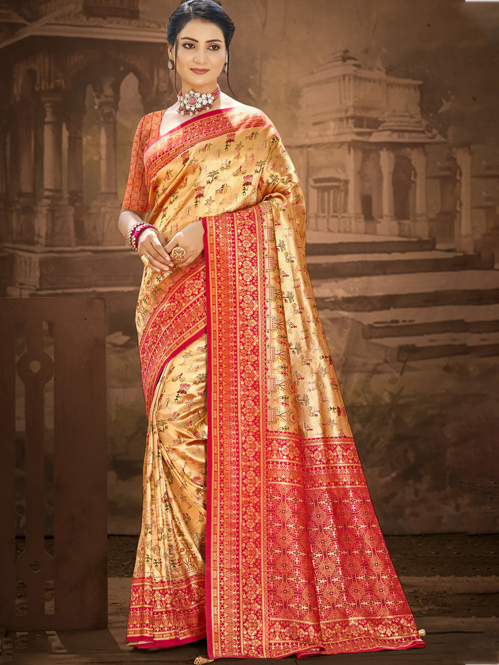 Sangam Prints Multi Color Dharmavaram Woven Work Traditional Saree