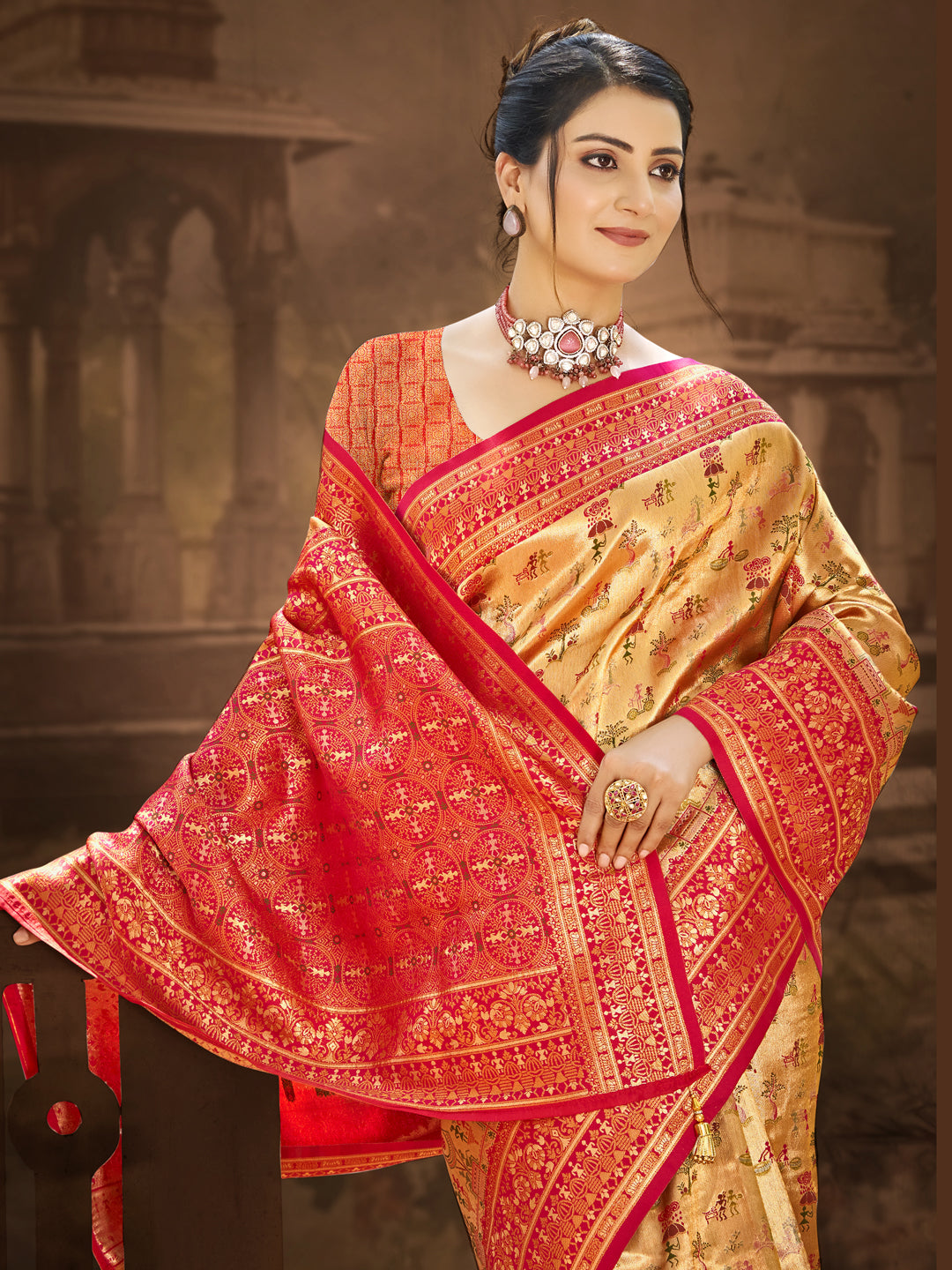 Sangam Prints Multi Color Dharmavaram Woven Work Traditional Saree
