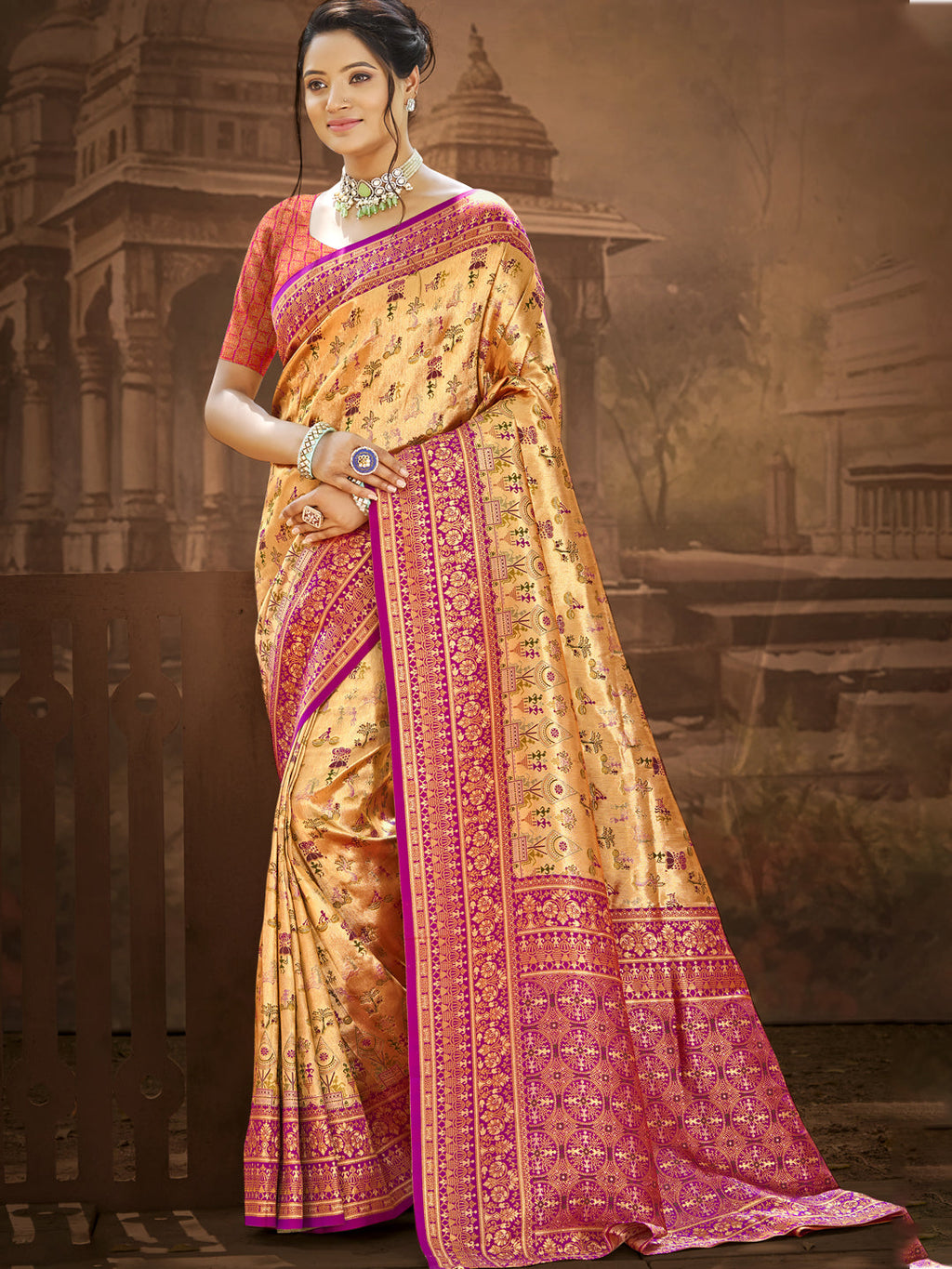 Sangam Prints Multi Color Dharmavaram Woven Work Traditional Saree