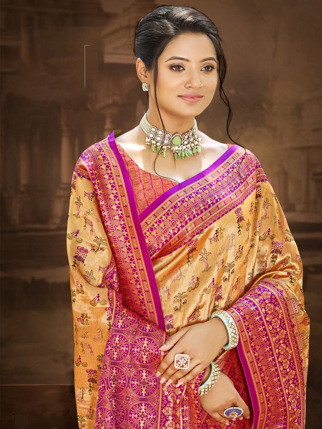 Sangam Prints Multi Color Dharmavaram Woven Work Traditional Saree