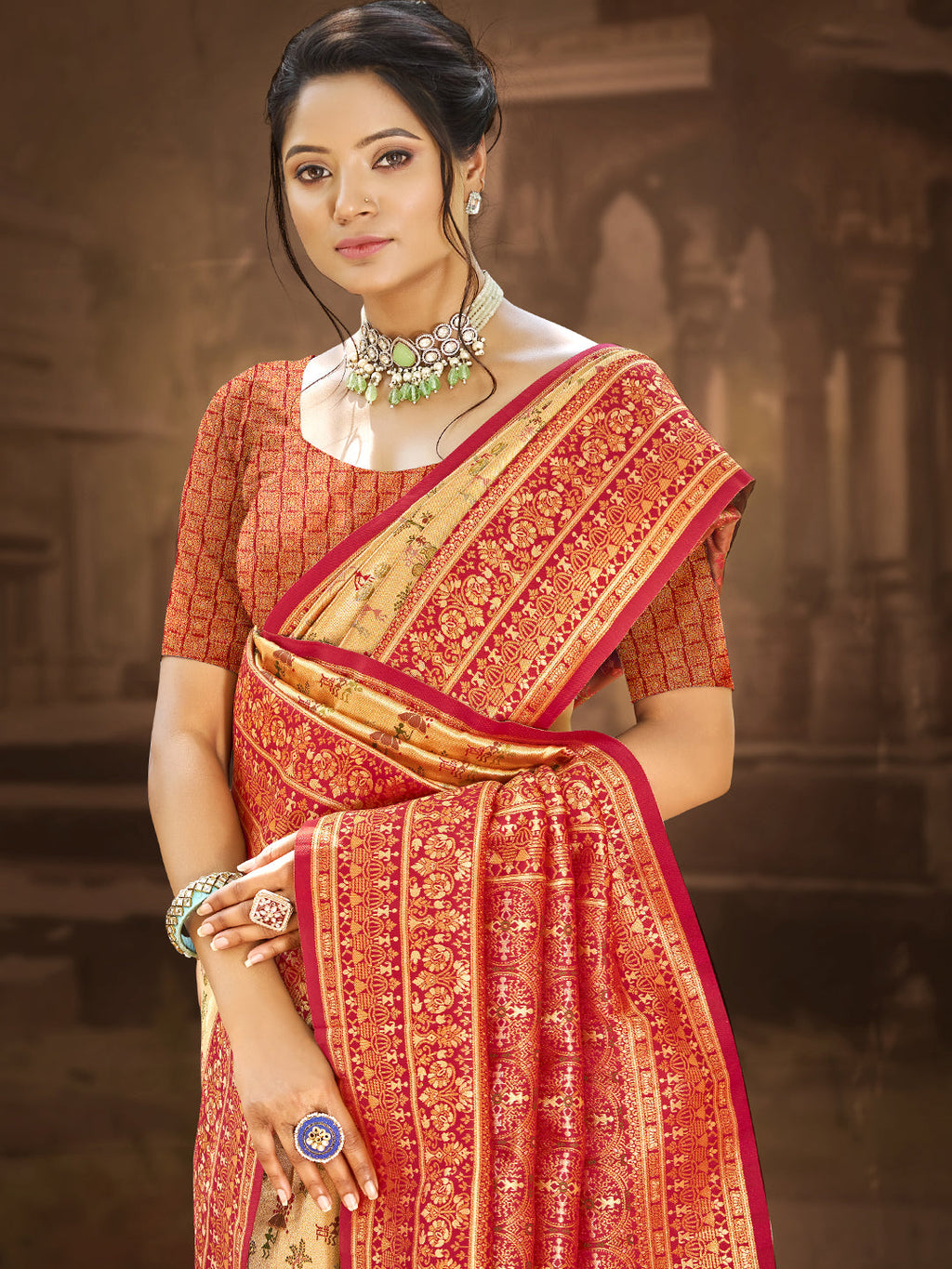 Sangam Prints Multi Color Dharmavaram Woven Work Traditional Saree