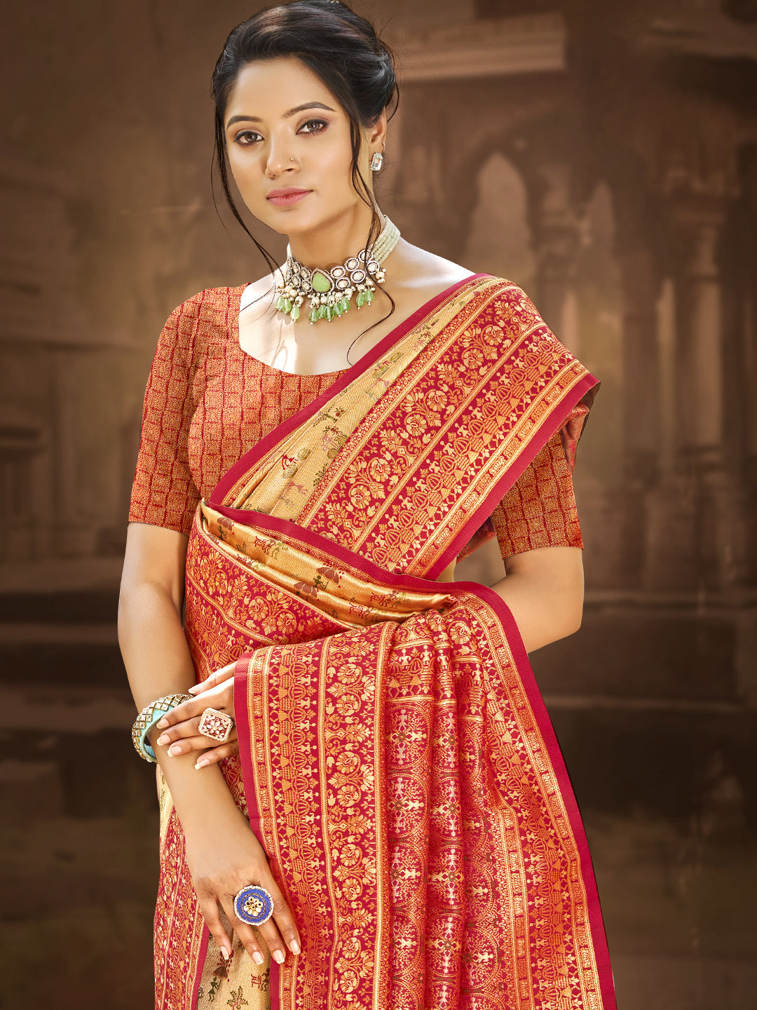 Sangam Prints Multi Color Dharmavaram Woven Work Traditional Saree
