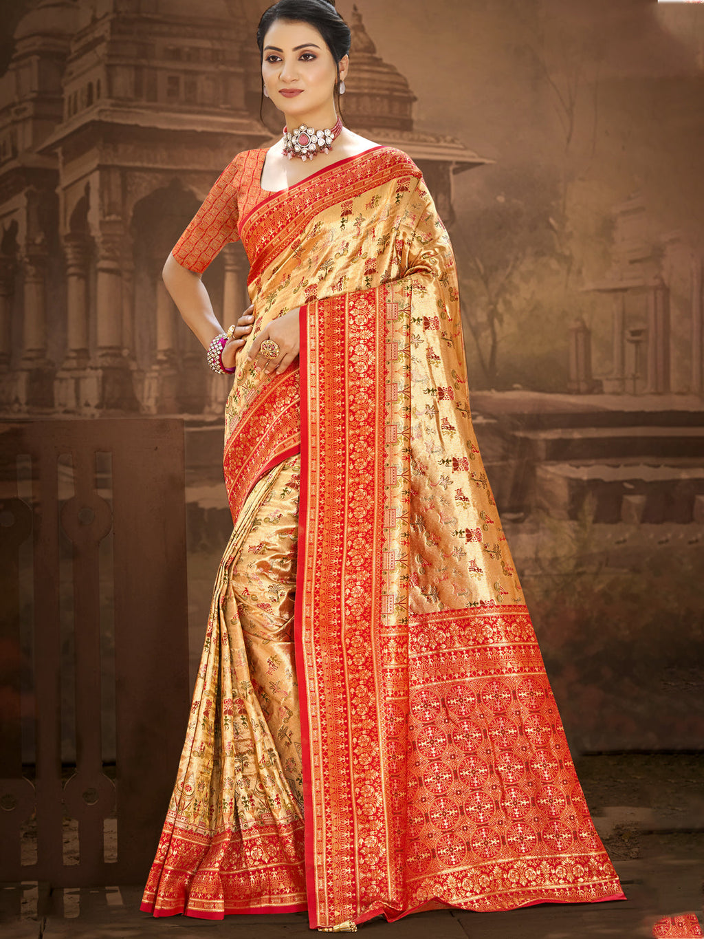 Sangam Prints Multi Color Dharmavaram Woven Work Traditional Saree