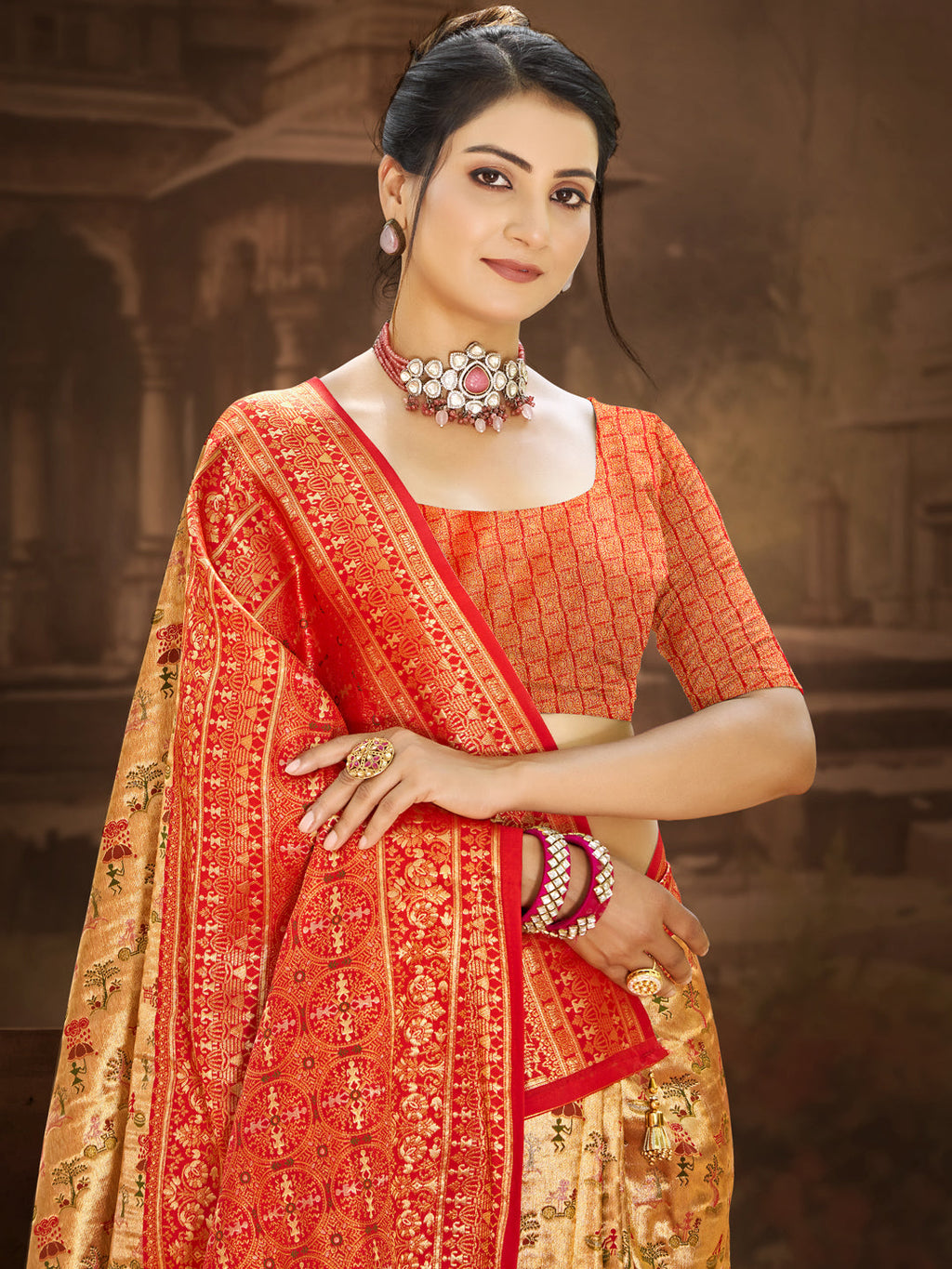 Sangam Prints Multi Color Dharmavaram Woven Work Traditional Saree