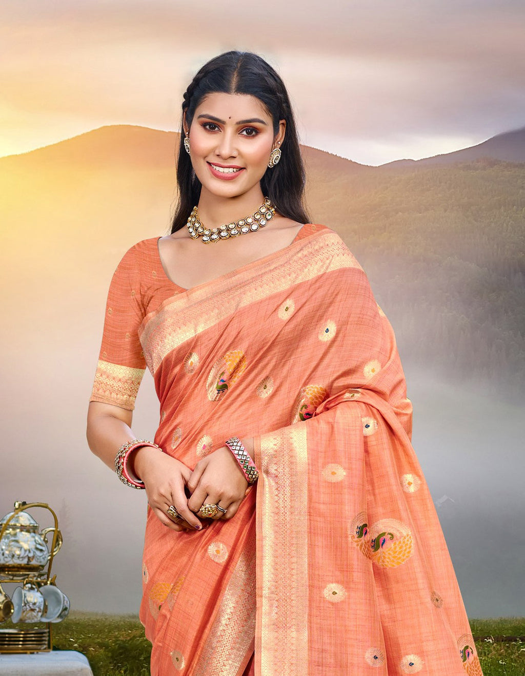 Sangam Prints Gajri Havy Assam Silk Saree With Meena Woven Work Traditional Saree