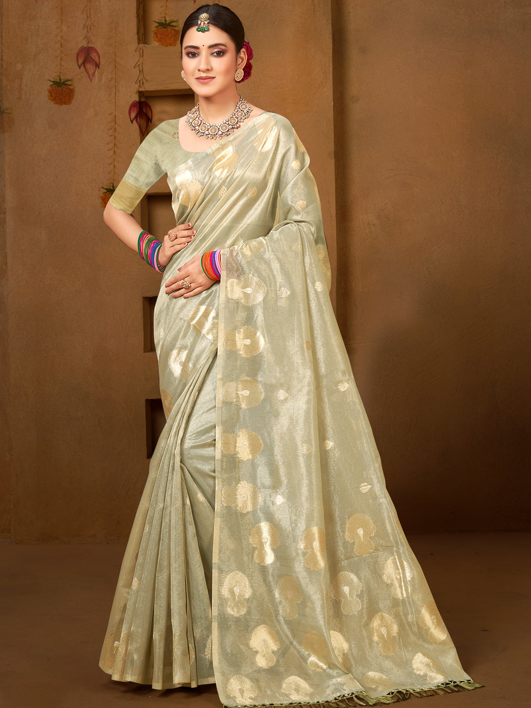 Sangam Prints Grey Munga Kota Woven Work Traditional Saree
