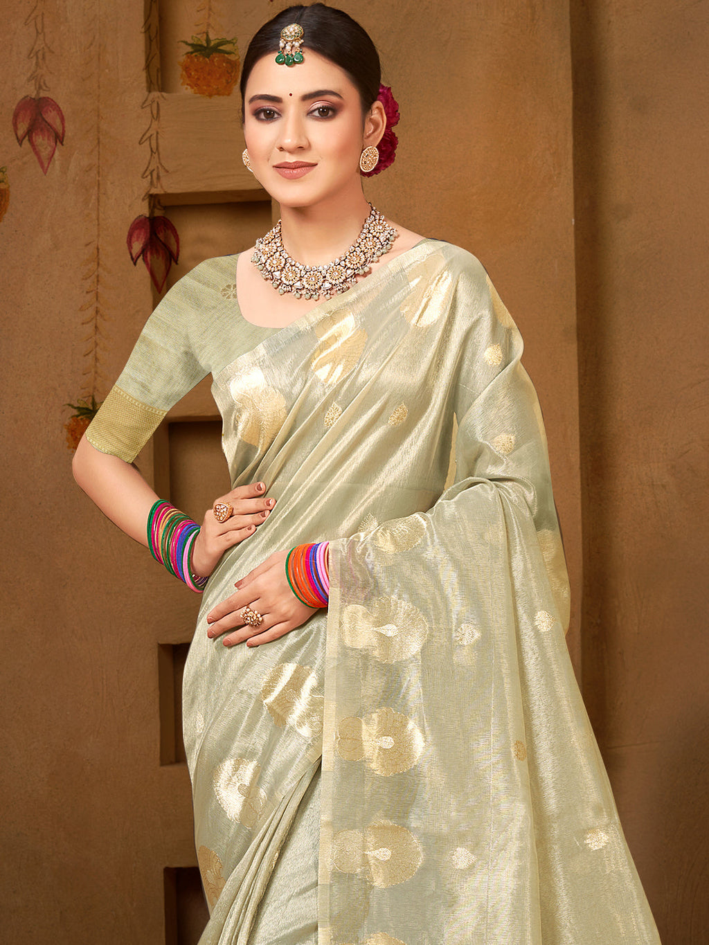 Sangam Prints Grey Munga Kota Woven Work Traditional Saree