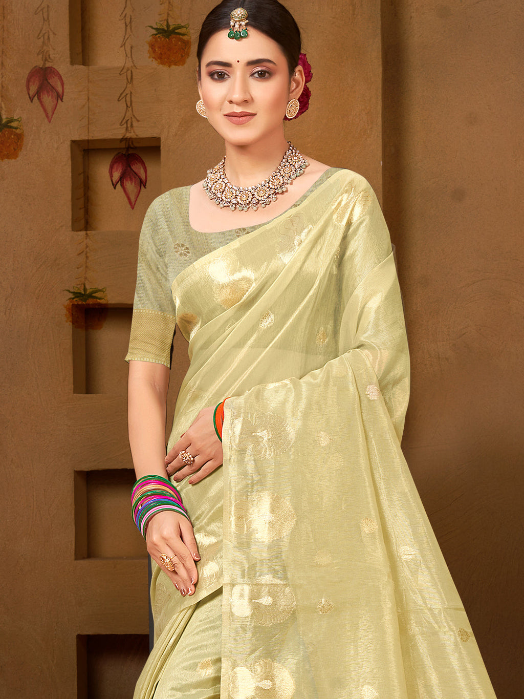 Sangam Prints Olive Green Munga Kota Woven Work Traditional Saree