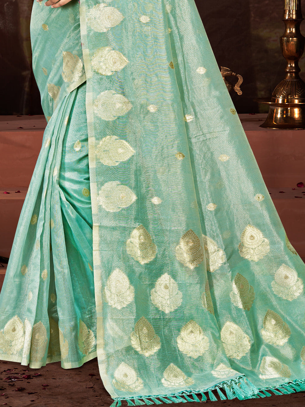 Sangam Prints Sea Green Munga Kota Woven Work Traditional Saree