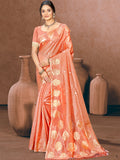 Sangam Prints Peach Munga Kota Woven Work Traditional Saree