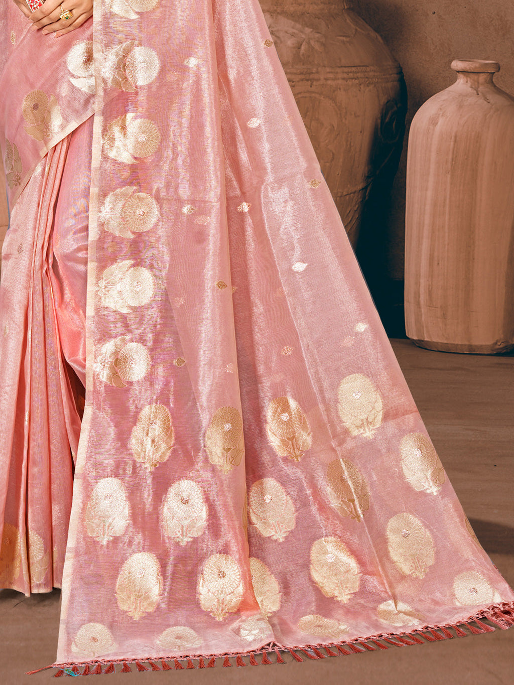 Sangam Prints Pink Munga Kota Woven Work Traditional Saree