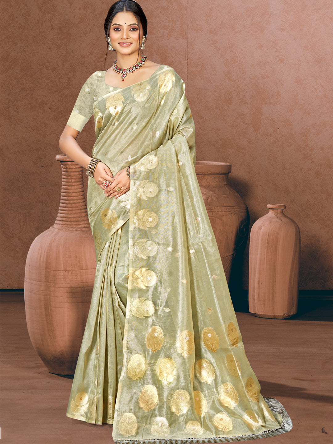 Sangam Prints Grey Munga Kota Woven Work Traditional Saree
