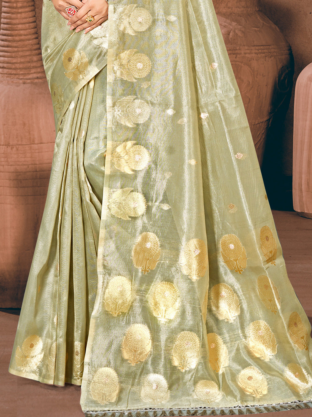 Sangam Prints Grey Munga Kota Woven Work Traditional Saree