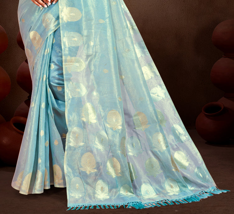 Sangam Prints Sky Blue Munga Kota Woven Work Traditional Saree