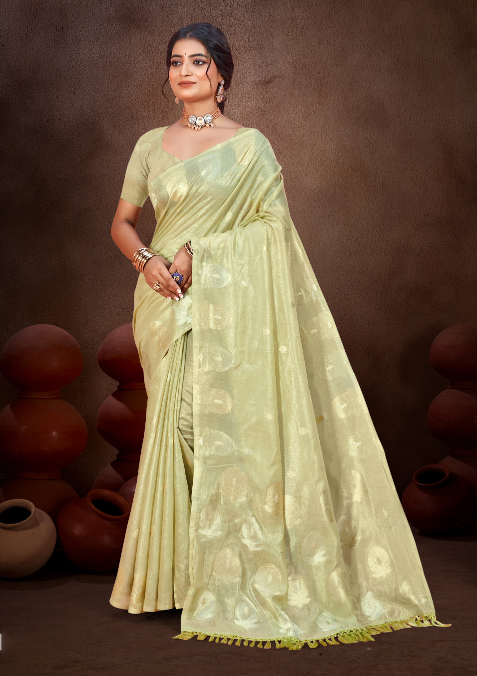 Sangam Prints Olive Green Munga Kota Woven Work Traditional Saree