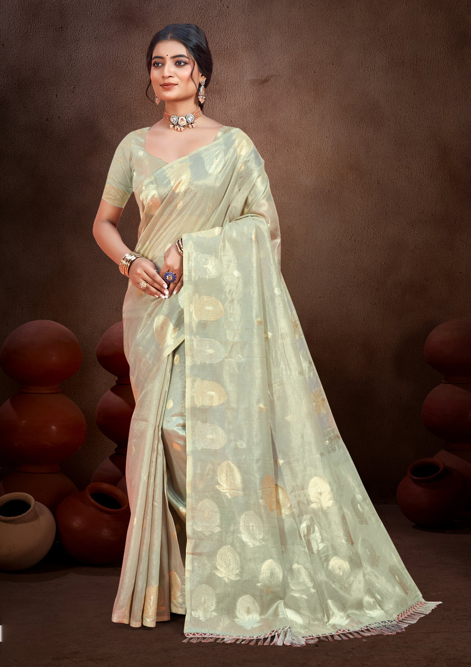 Sangam Prints Grey Munga Kota Woven Work Traditional Saree