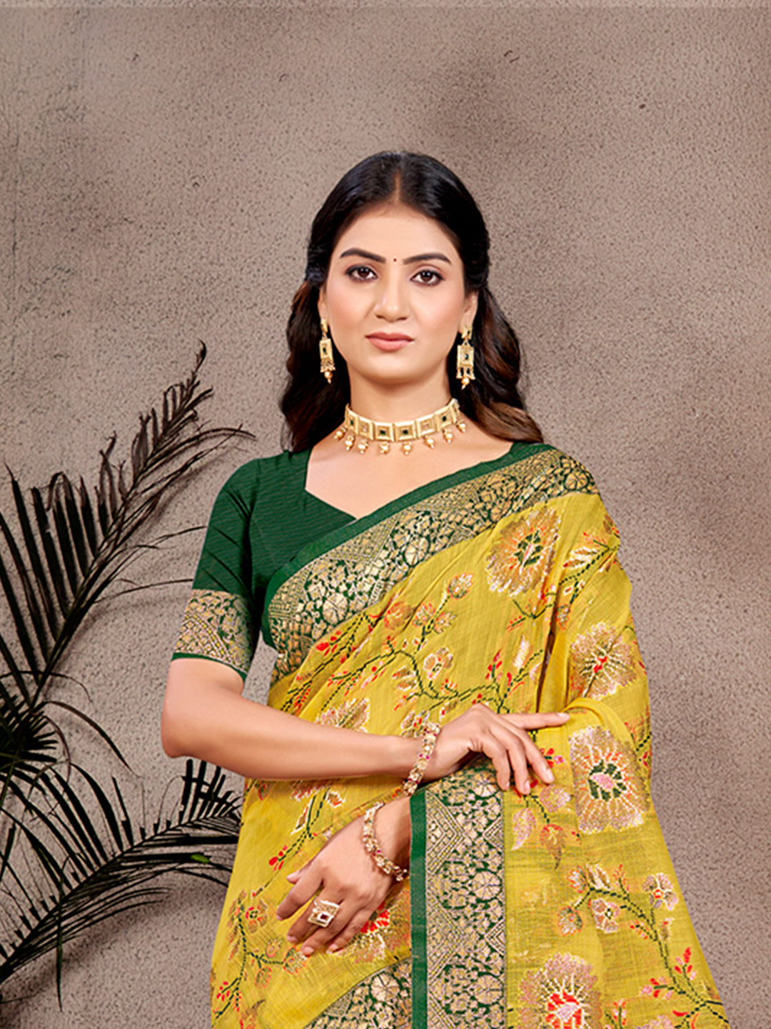 Sangam Prints Mustard Cotton Silk With Meena Woven Work Traditional Saree