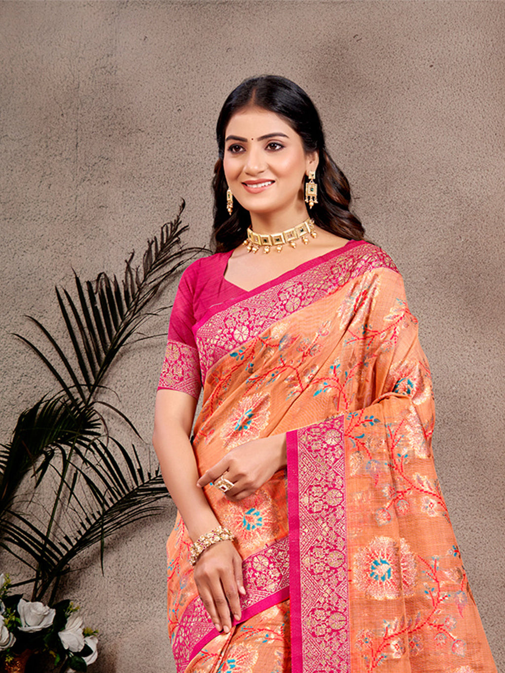 Sangam Prints Orange  Cotton Silk With Meena Woven Work Traditional Saree