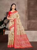 Sangam Prints Beige Cotton Silk With Meena Woven Work Traditional Saree